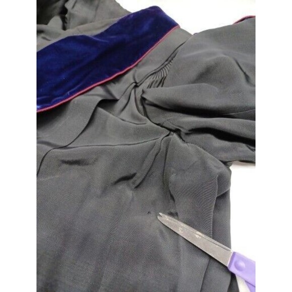 Vtg Collegiate Cap & Gown Co Bl Doctoral Graduation Black Purple Velvet 59 X 34L - Picture 8 of 13